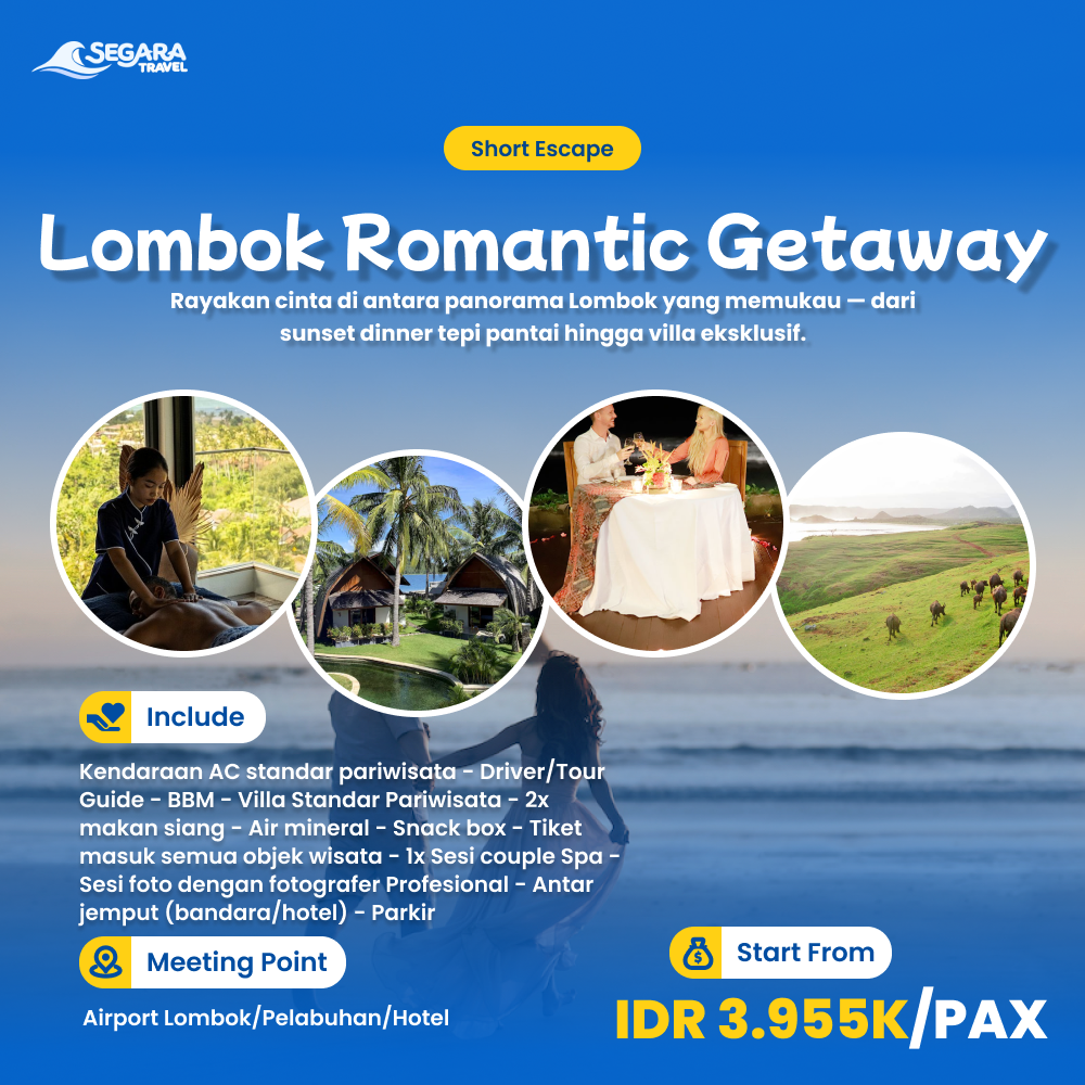 Paket honeymoon romantis Lombok sunset dinner villa premium